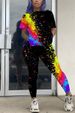 2025 Women's Spring Summer Elegant Short Sleeve Long Pants Colorful Casual Fashion Set_ecoleips.com