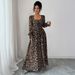 Women's Leopard Print Long Sleeve Dress – Stylish Fall & Winter Dress With Comfort Fit, Soft Stretch Fabric, Elegant A-Line Silhouette_ecoleips.com