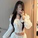 White Lace-up Blouse Women, Super Stylish And Unique For Autumn, With A Waist-cinching, Short, Off-shoulder Design_ecoleips.com