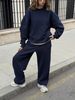 Women's Oversized Two-Piece Set Long Sleeved Solid Color Pullover Sweatshirt And Sweatpants Casual Outfit Polyester_ecoleips.com