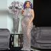 Women's Clothing Sexy Shiny Rhinestone Silver Dress Plus Size Women's Evening Dress Halter Neck Long Dress Sleeveless_ecoleips.com