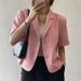 Off White Short Sleeved Blazer Women's Outerwear Trendy Petite Fit Summer Style_ecoleips.com