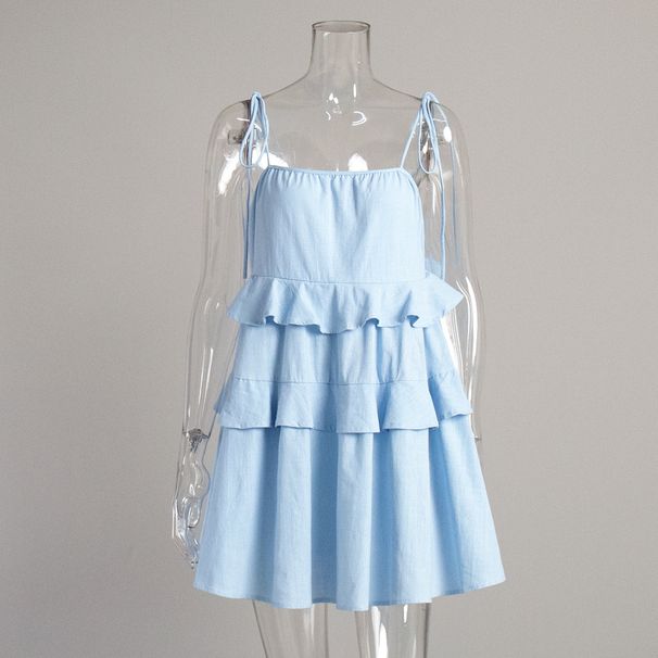 Women's Clothing Multi Layered Ruffled Cake Skirt Short Backless Suspender Dress_ecoleips.com