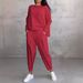 2024 New European American Cross-Border Trade Women's Solid Color Round Neck Sleeve Suit With Pockets And Long Pants_ecoleips.com