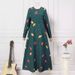 Muslim Women's Clothing Leaf Dot Print Spring And Autumn Long Sleeve Flared Dress Button Ethnic Style_ecoleips.com