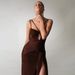 Women's Clothing Style Sexy Slim Fit Long Beach Dress Backless Coffee Color Ruffled Ribbon Detail For Formal & Casual For Women_ecoleips.com