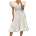European And American Cross-border Women's Clothing 2022 New Summer Fashion Casual V-neck Flutter Sleeve Pleated Waist_ecoleips.com