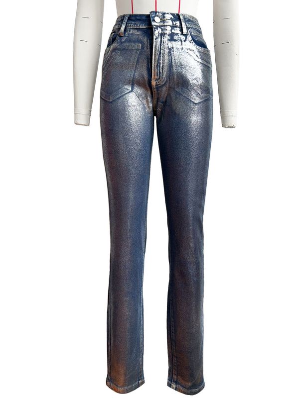 HR88011 European And American Women's Clothing, Bestseller, Gold-embossed Design, Silver Tight-fitting Stretch_ecoleips.com