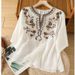 Women's Embroidered Cotton Linen Blend Pullover Loose Fit Casual Summer Shirt Retro Ethnic Literary Style Heavy Duty Top_ecoleips.com