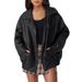 Aria Basics Spring Autumn Hot-Selling European And American Jacket Motorcycle Style Loose Top Turn-Down Collar Elastic Waist_ecoleips.com