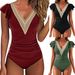 Women's Clothing Swimsuit Solid Color Flying Sleeve One Piece Swimsuit_ecoleips.com