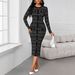 Women's Stretchy 3D-Printed Bodycon Dress Long Sleeve round Neck Slim Fit Office Casual Dress Xs to Xl 95% Polyester_ecoleips.com