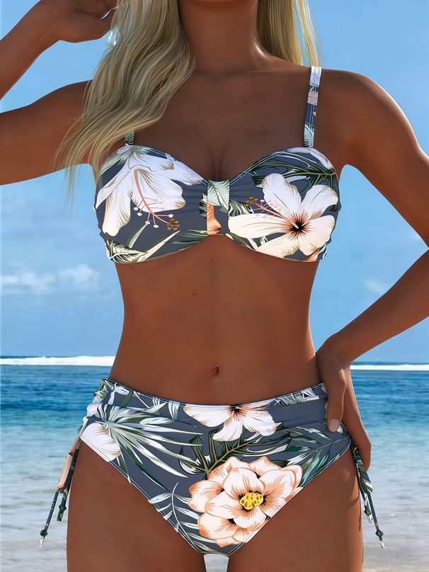 Women's Sexy Bikini Printed Tie Waist Backless Swimsuit Regular Thickness Polyester Vacation Wear_ecoleips.com