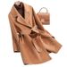 Elegant Wool Blend Long Coat For Women - Timeless Trench Style With Polo Collar, Medium Weight, Classic Solid Colors_ecoleips.com