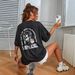 Women's Oversized Cotton Blend T-Shirt Casual Streetwear Short Sleeve round Neck Print Comfort Fit Top_ecoleips.com