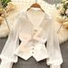 Women's Clothing Design Niche Ruffled Collar Long Sleeved Shirt Women's Temperament Irregular Hem Puff Sleeve Top_ecoleips.com
