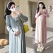 Autumn Winter New Korean Version Two-Piece Lace Patchwork Knitted Color-Block Tie Maternity Dress_ecoleips.com