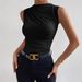 Women's Clothing High-Neck Pleated Sleeveless T-Shirt – Lightweight & Stylish For Spring & Summer_ecoleips.com