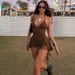 Summer Sexy Hot Girl Bodysuit Lace up V Neck Halter Neck Backless Ruffled Ribbon European American Style Women's Jumpsuit Romper_ecoleips.com