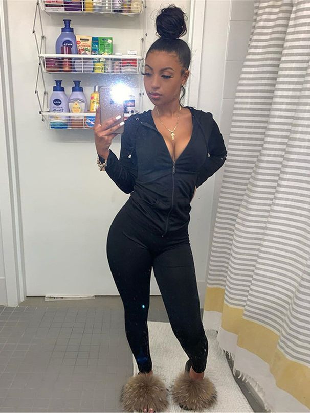 Autumn Two Piece Set Women Long Sleeve Hooded Zipper Pocket Sporty Jackets+leggings Matching Sets Workout Stretchy Outfits_ecoleips.com