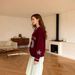 Oversized V-Neck Sweater Women’S Casual Pullover – Soft Acrylic Blend, Loose Fit, Color-Blocked Numbers, Comfortable & Stylish (Ivory, Wine Red)_ecoleips.com