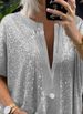 Women's New Loose Sequined V-neck Short-sleeved Casual Shirt_ecoleips.com