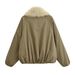 girl PB&ZA Women's Clothing 2025 Autumn New American Retro Style Wool Turn-Down Collar Horn Button Decorated Cotton Jacket_ecoleips.com