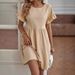 Women's Clothing Hot Sale V Neck Button Sleeveless Vest Slit Cotton And Linen Dress_ecoleips.com