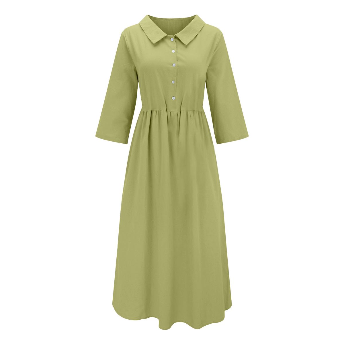 Women's Casual Cotton Linen Loose Dress Solid Color New_ecoleips.com