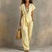 Women's Casual V Neck Pullover Set Short Sleeved Washed Cotton Multi Color New Clothing_ecoleips.com