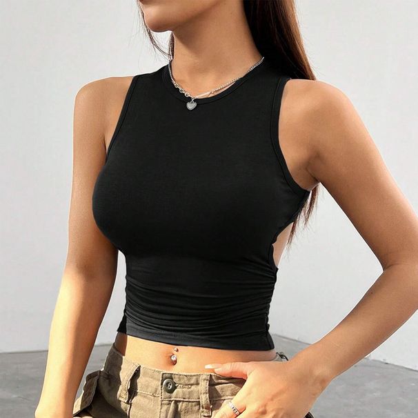 Aria Basics Aria Basics Cross-border European And American Sexy Women's Clothing, Solid Color Tight-fitting Short Sleeveless Tank Top, Popular_ecoleips.com