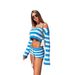 Women's Striped Off-Shoulder Long Sleeve Top And Shorts Set Knitted European American Style Fashion Casual Clothing_ecoleips.com