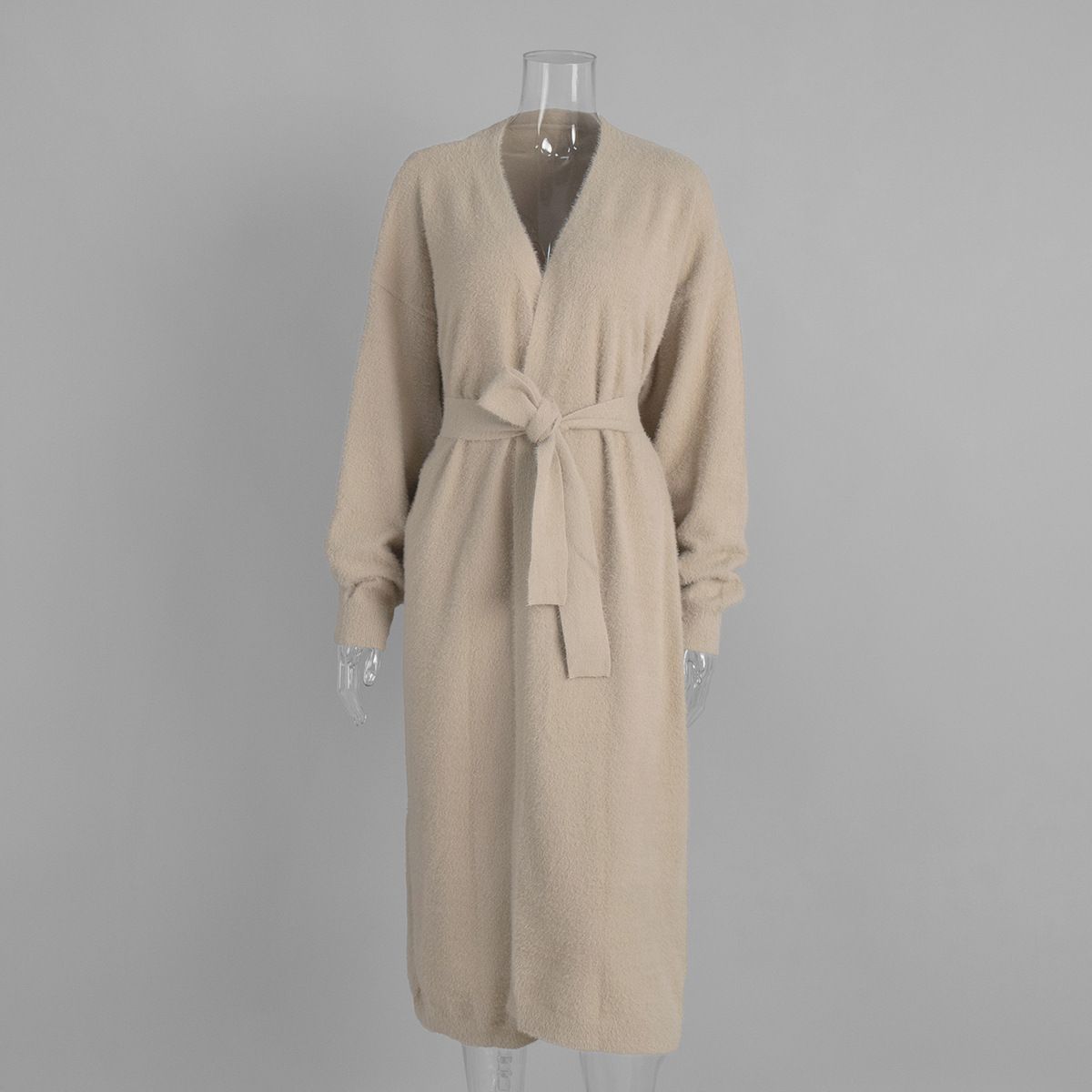Women's Long Mink Cashmere Cardigan Robe Style Loose Fit Knit Sweater American Style For Autumn Winter_ecoleips.com
