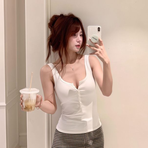 Pure Desire Buttoned Camisole Summer Women's Clothing 2026 New Slim-Fit Casual Versatile Youthful Hot Girl Top_ecoleips.com