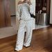 Women's Polka Dot Print Off-Shoulder Long Sleeve Top with Drawstring Trousers European American Style Casual Suit_ecoleips.com
