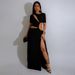 Women's Clothing Sexy Waist Revealing Irregular Long Skirt Solid Color Slit Dress New_ecoleips.com