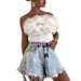 High-waisted Fringed Women's Stylish Design Casual Loose Fashion Frayed Slim-fit Flared Denim Shorts_ecoleips.com