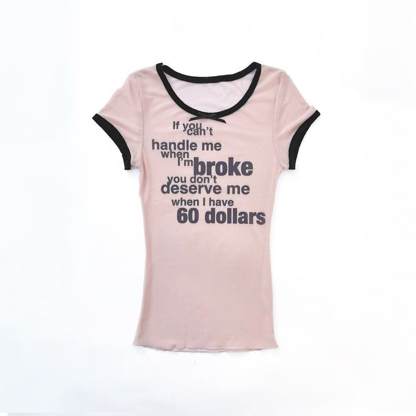 Women's Slim Fit T-Shirt Summer European American Harajuku Street Style Versatile Flattering Top Letter Pattern Print_ecoleips.com