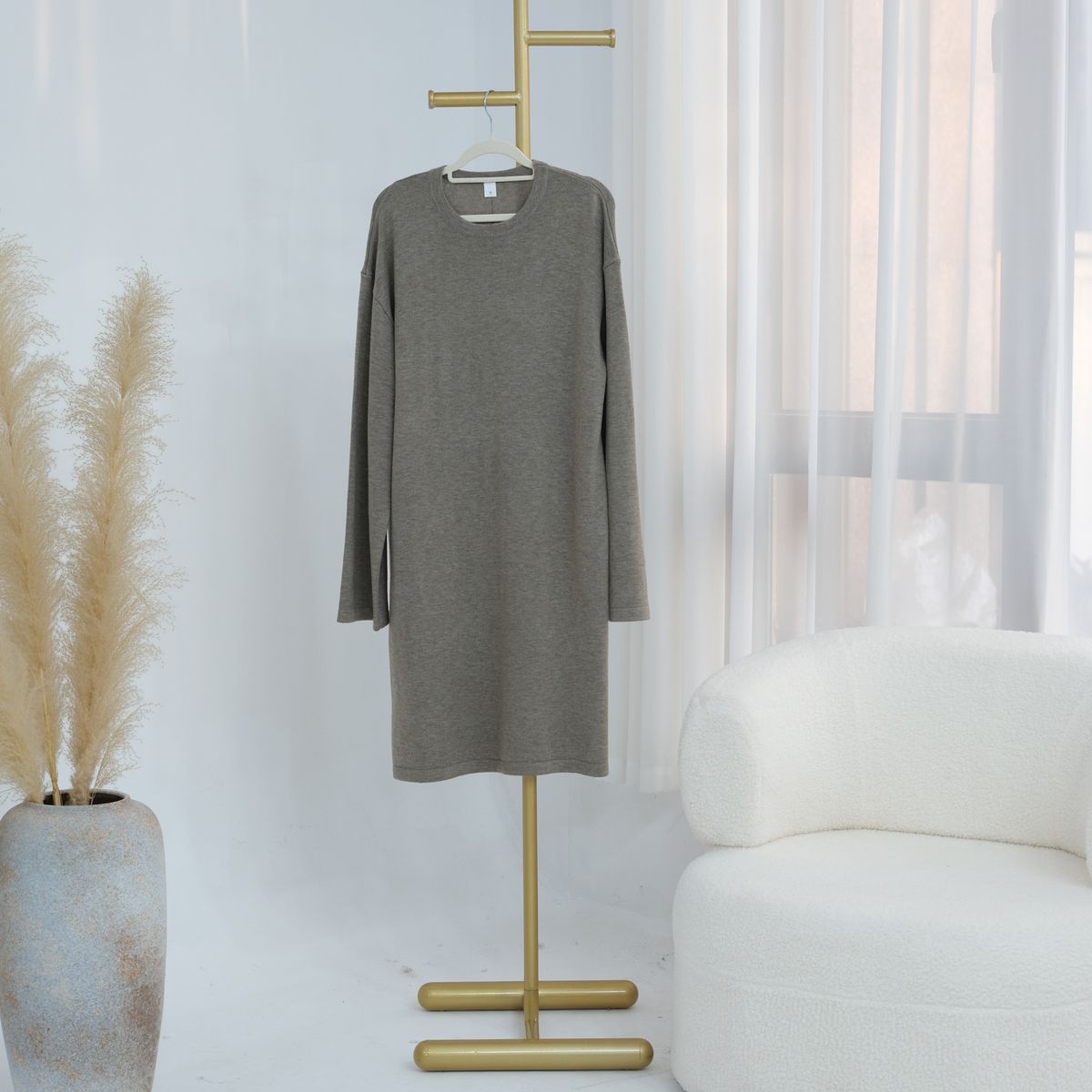 Elegant Knit Blouse For Women - Long Sleeve Office Wear With Princess Sleeves & Flowy Silhouette (Black/Mocha/Coffee/Charcoal/Beige)_ecoleips.com
