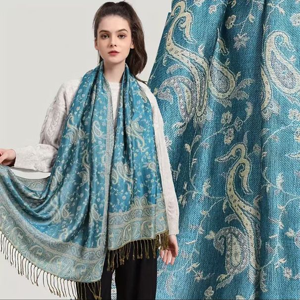 Women's Clothing Muslim Accessories Bohemian Paisley Hijab Scarf With Fringe – Extra-Long 190cm Viscose Shawl For Women, Vintage Ethnic Print Wrap_ecoleips.com