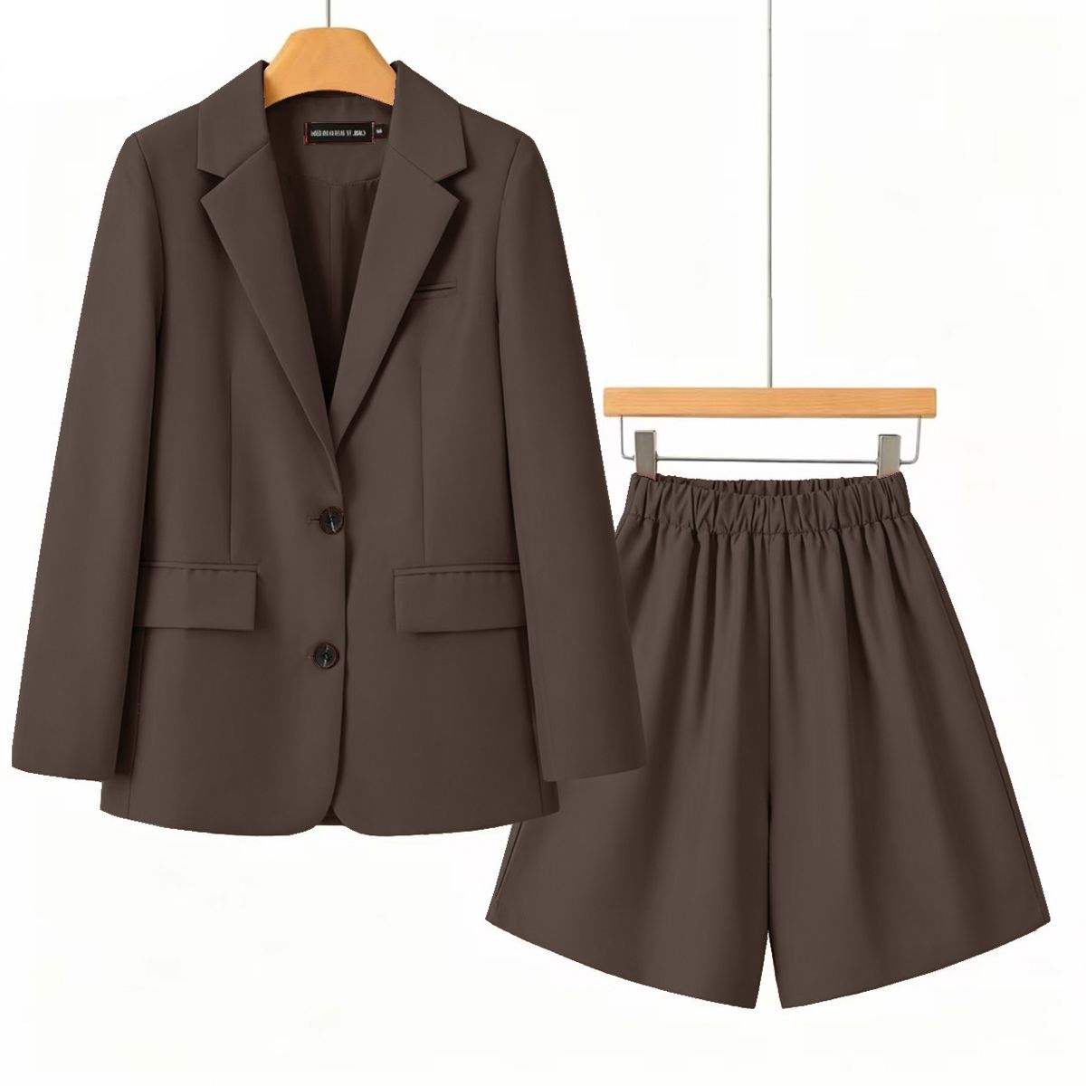 Petite Women's Hazy Blue Korean Style Suit And Shorts Set Relaxed Casual Versatile Slimming Two Piece Set_ecoleips.com