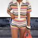 Women's Clothing Vitality Cute Knitted Suit Winter New Color Striped Polo Shirt Sweater Casual Knitted Shorts_ecoleips.com