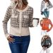 Women's ClothingPlaid Pattern Button Cardigan Short Sleeve Casual Polyester Top For Spring Autumn Tees With Flap Detail_ecoleips.com