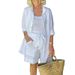 Women's Clothing Solid Color Casual Three Piece Suit Top Suspenders Shorts_ecoleips.com