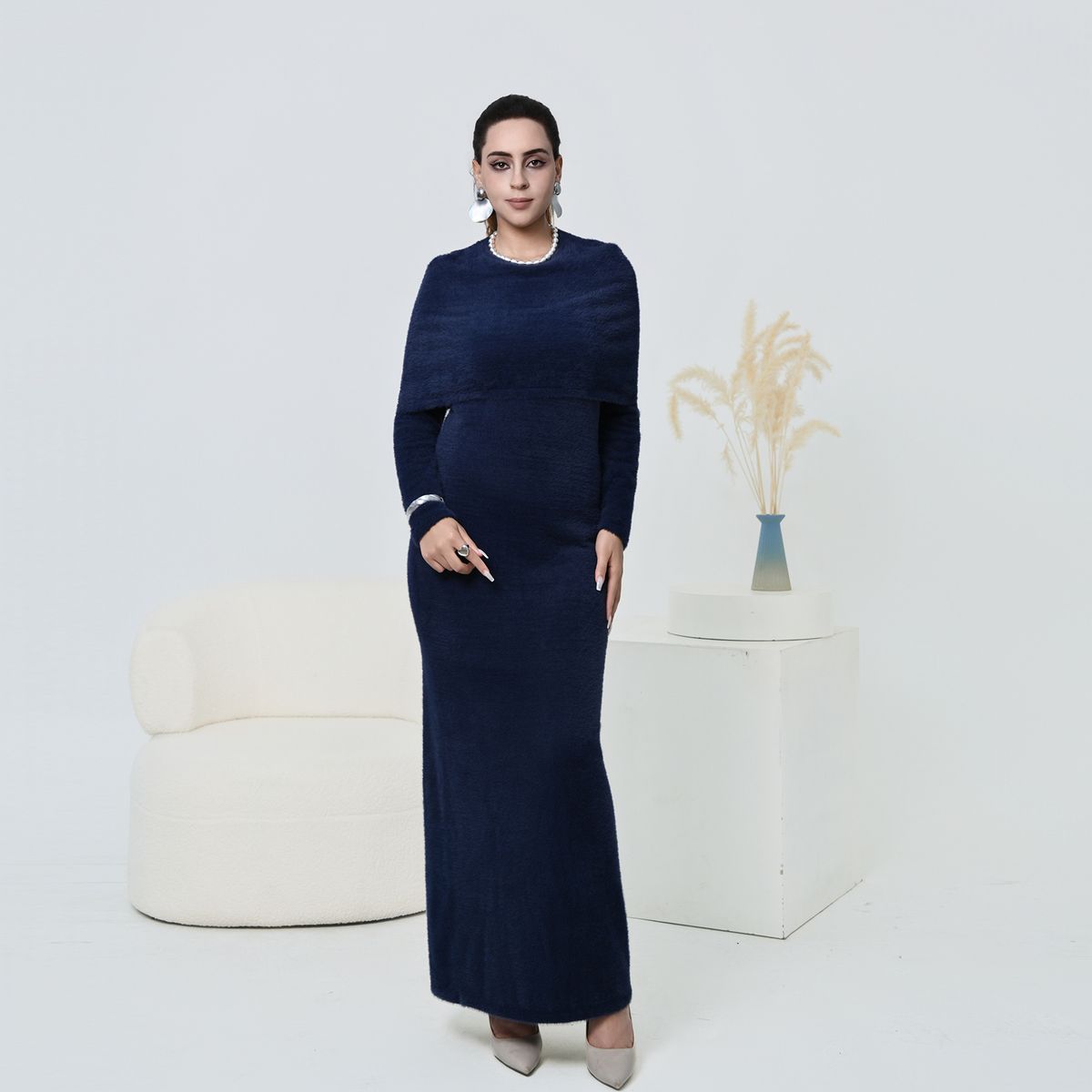 Women's Clothing Modest Abaya Dress Velvet-Touch Wrap Dress With Detachable Cape – Winter Luxe Two-Piece Set (Office-to-Event Versatility)_ecoleips.com