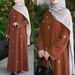 Elegant Embroidered Abaya Dress – Modest Long Sleeve Prayer & Travel Maxi With Bow Details (S-XXL, Polyester, Rose Gold/Black/Navy)_ecoleips.com
