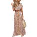 2020EBAY WISH Women's Fashion Bohemian V-neck Floral Dress Short Sleeve European And American Style_ecoleips.com