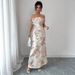 Voya Recommend! Ladies' Elegant And Romantic Ruffle Edge Off Shoulder Cinched Tight Mesh Floral Dress_ecoleips.com