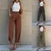 Women's Clothing Fashion Solid Color Loose High Waist Cuffed Suit Pants_ecoleips.com