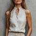 Elegant V-Neck Sleeveless Slimming Top for Women European And American Style Summer New Arrival Thin Polyester Tank Vest_ecoleips.com